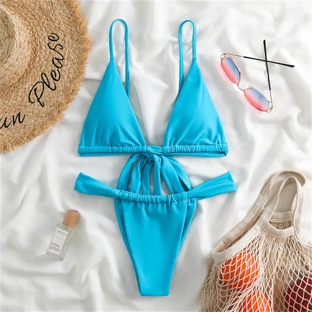 Purple Bikini Triangle Sling Extrem Push Up Swimsuit Backless Bandage Swimwear Women Holiday Beach Outfit Bathing Suit Sexys Set