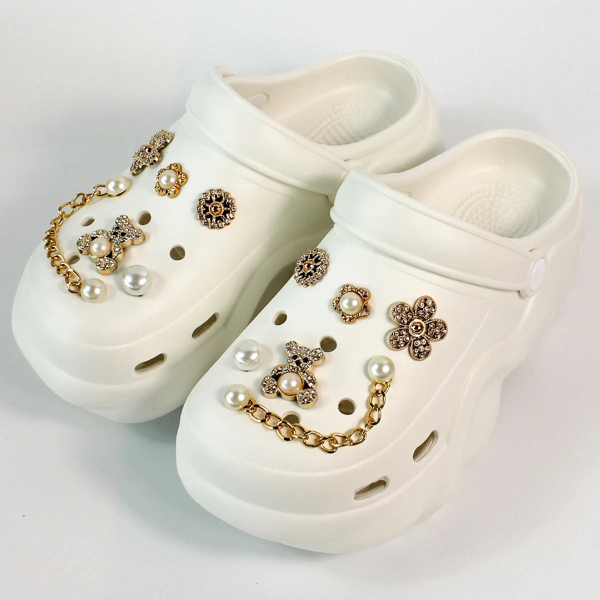 Women DIY Silver Butterfly-Knot Fashion Bow Decor Clogs Summer Sping Autumn Beach Sandals Cave Hole Garden Shoes Students Girls