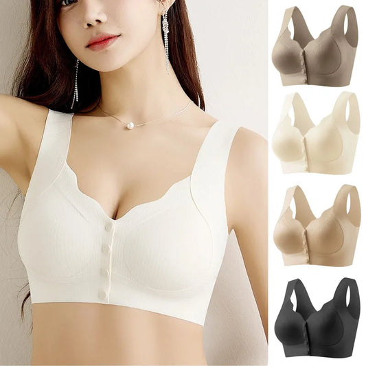 1pcs Women's Front Opening Buckle Bra Ms.Basic Anti Sagging Vest With Padded Female Brassier Lady Ice Silk Seamless Comfort Bras