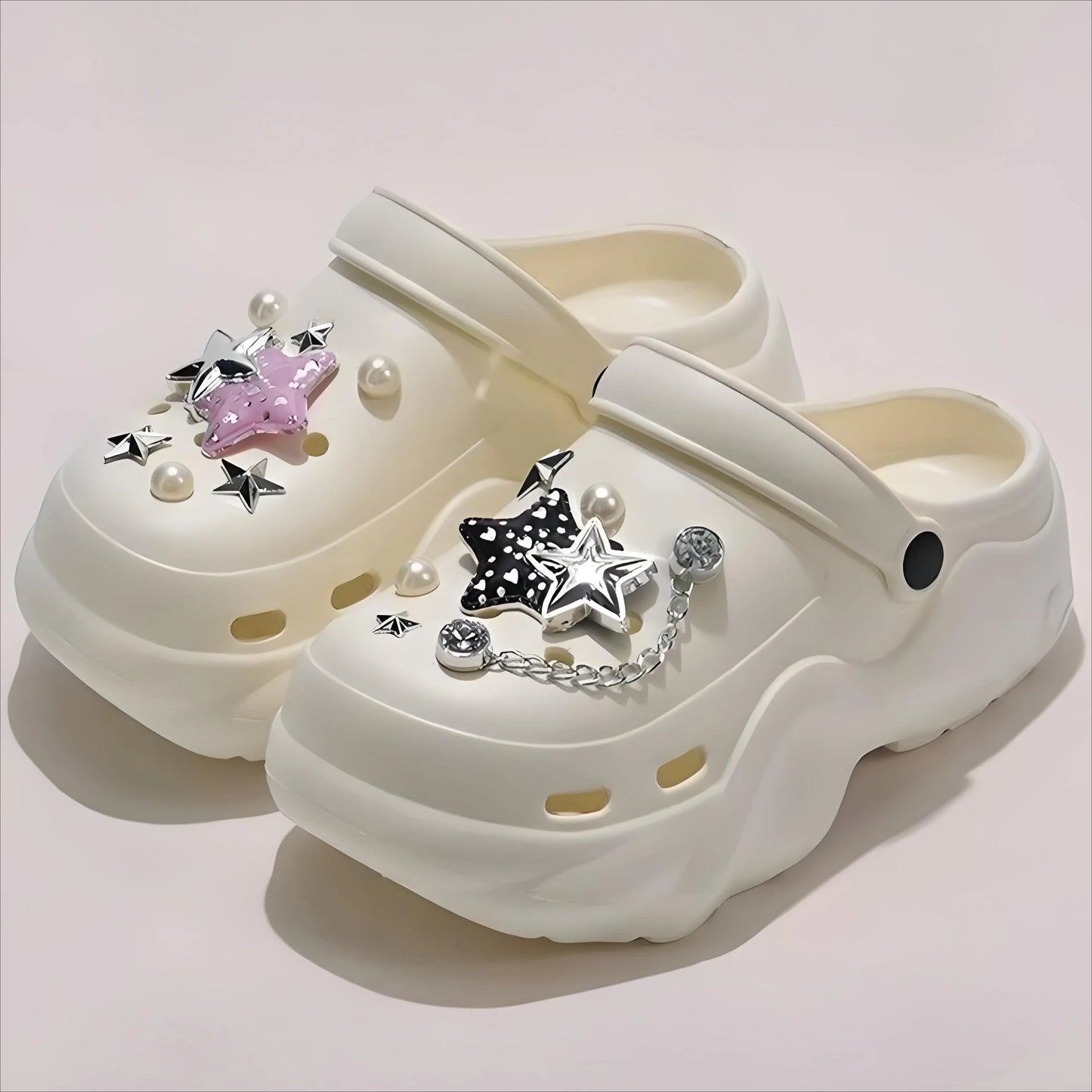 Women DIY Silver Butterfly-Knot Fashion Bow Decor Clogs Summer Sping Autumn Beach Sandals Cave Hole Garden Shoes Students Girls