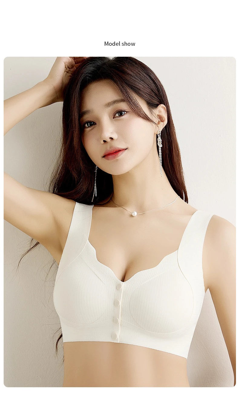 1pcs Women's Front Opening Buckle Bra Ms.Basic Anti Sagging Vest With Padded Female Brassier Lady Ice Silk Seamless Comfort Bras