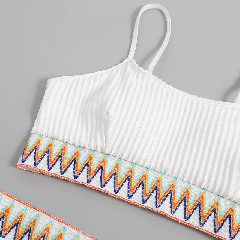 Sexy High Waist Swimsuit Women White Bikini 2025 Patchwork Swimwear Female Biquini Brazilian Bikini Set Beachwear Bathing Suit