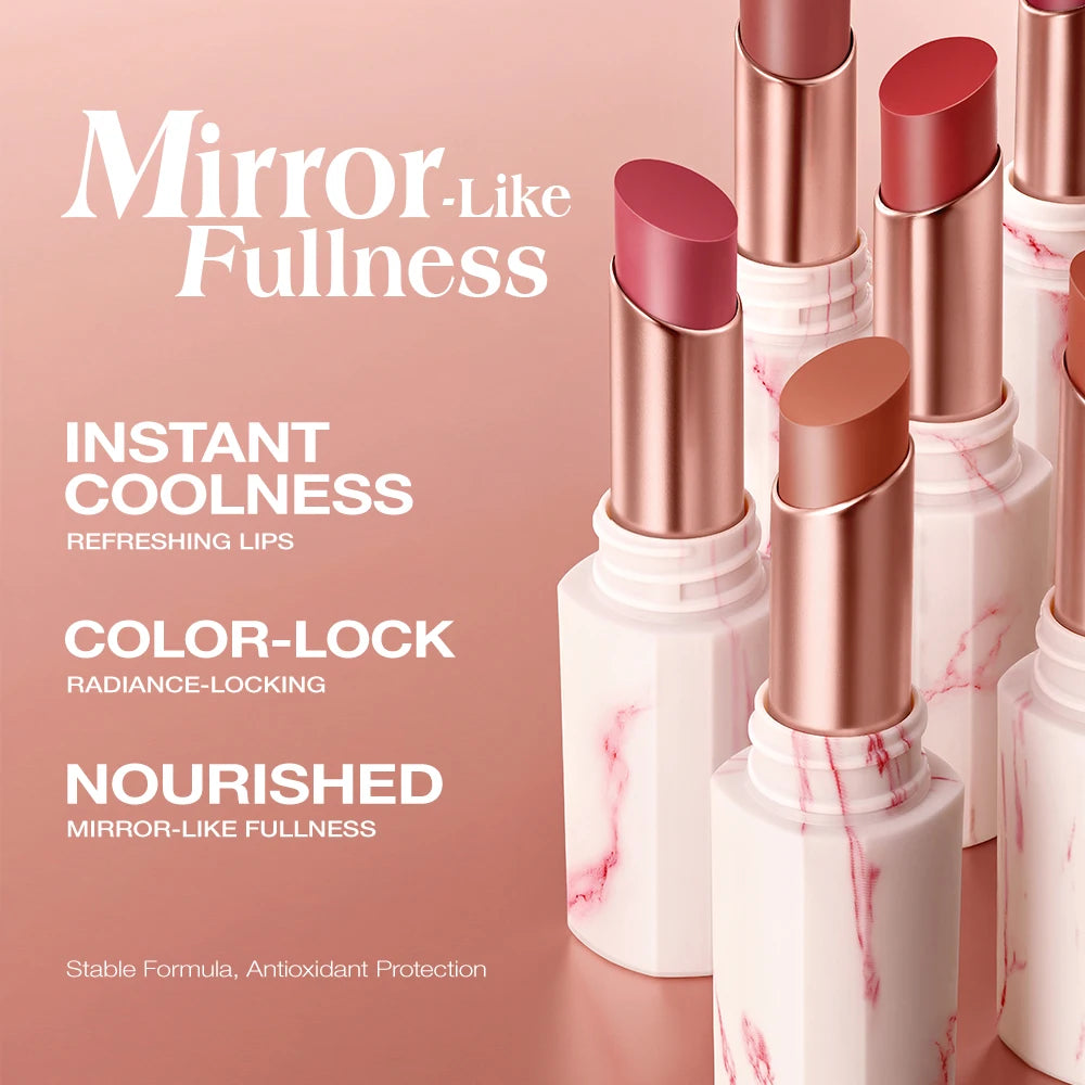 O.TWO.O Lipstick Glossy Lip Tint Mirror Ice-film 24h Moisturize Nourish Smooth Long-Lasting Wear Gloss Lip Glaze Lipstick Makeup