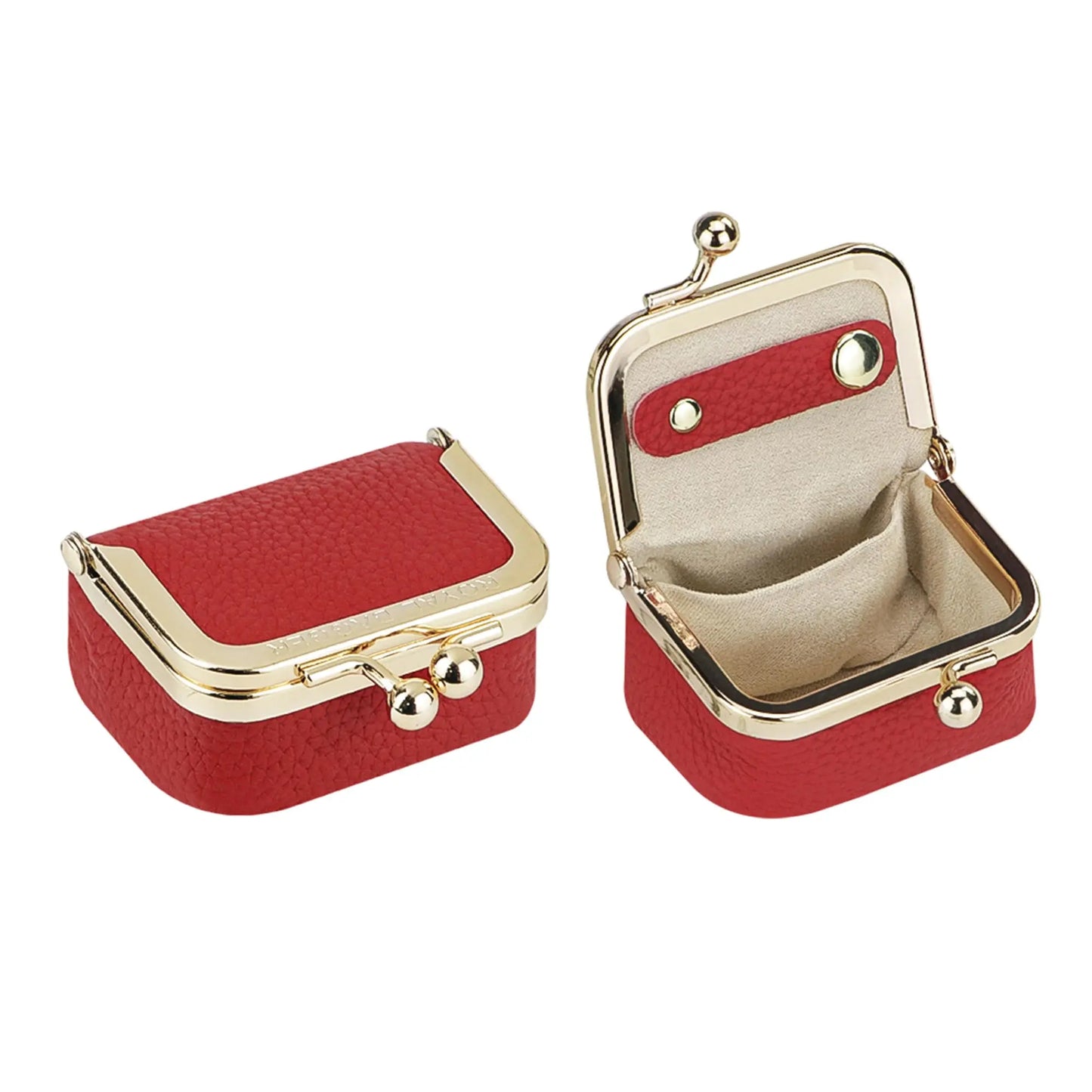 Royal Bagger Wallet Genuine Leather Kiss Lock Coin Purse Solid Color Square Leather Jewelry Bag Multifunctional Mini Small Item