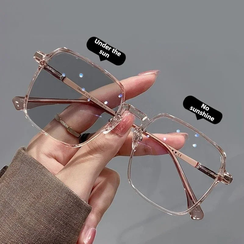 Photochromic Anti Blue Light Blocking Reading Glasses Stylish Large Frames for Man and Woman Presbyopia Eyewea Plano Eyeglasses