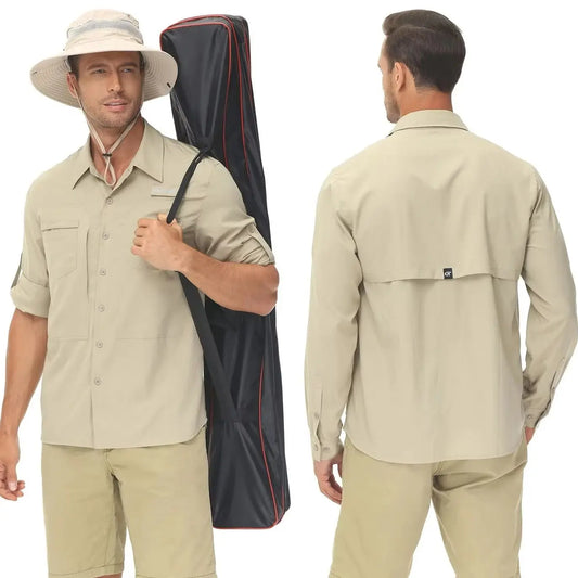 Summer Men's UPF 50+ Casual Long Sleeve Fishing Shirts, Lightweight Tactical Button Down Shirt with Breathable Back Mesh