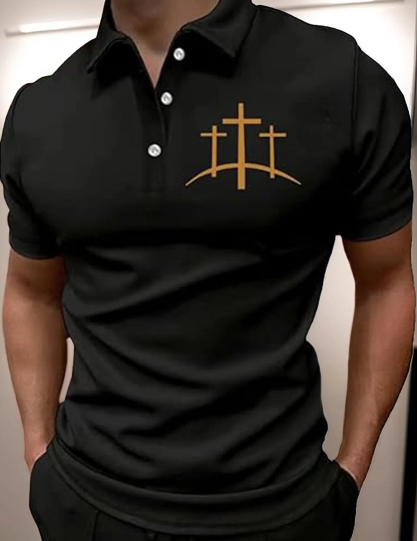 Men Faith Cross Sports Shirt Breathable Cross Pattern Printed Tops Comfortable Fit Shirts for Outdoor Activities Gathering Party