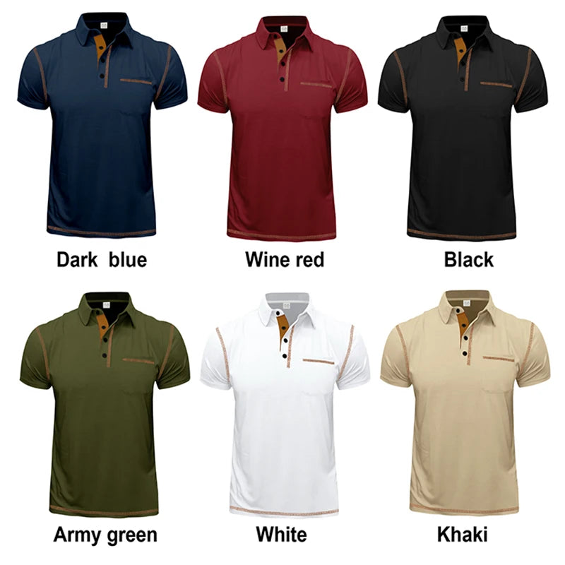 Summer Men's Short Sleeve Polo Shirt 2024 New Pocket Lapel Top, Breathable Polyester Casual Men's Polo Shirt for Daily Wear