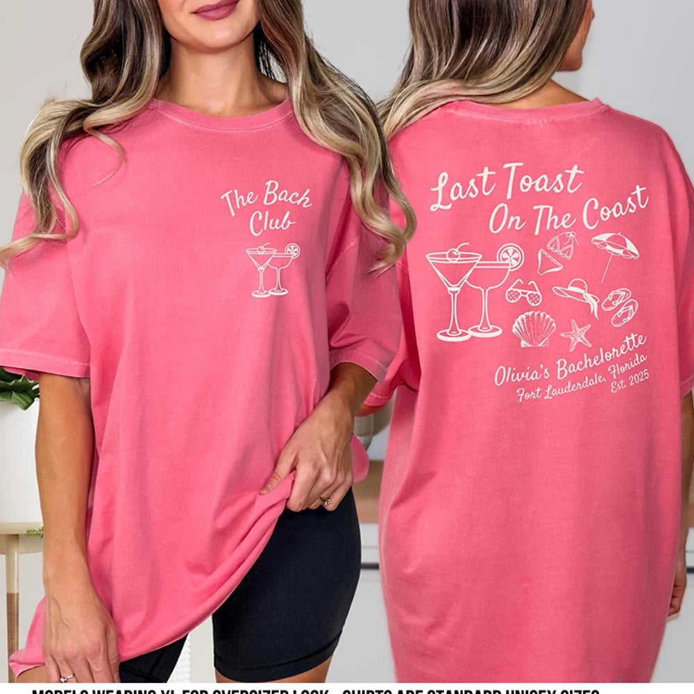 Women Last Toast On The Coast Shirts Beach Bachelorette Party Shirts Funny Comfort Shirts Cotton Y2K Top Daily Trendy Streetwear