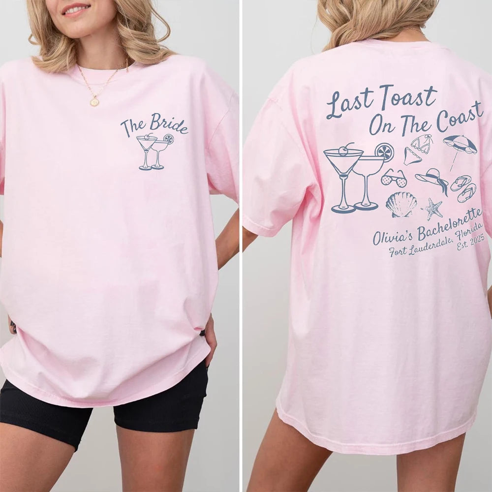 Women Last Toast On The Coast Shirts Beach Bachelorette Party Shirts Funny Comfort Shirts Cotton Y2K Top Daily Trendy Streetwear