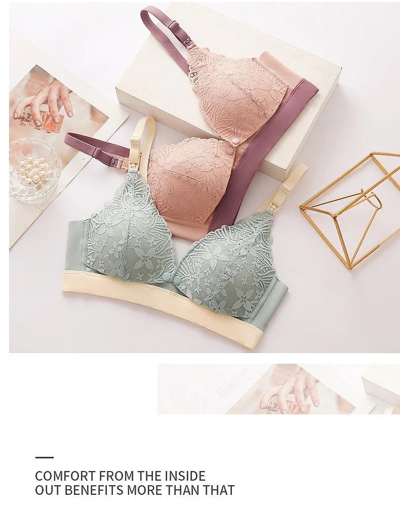 Ladies' Seamless Steel-free Thin Maternity Bra Gathered Comfortable Front-open Design For Postpartum Breastfeeding