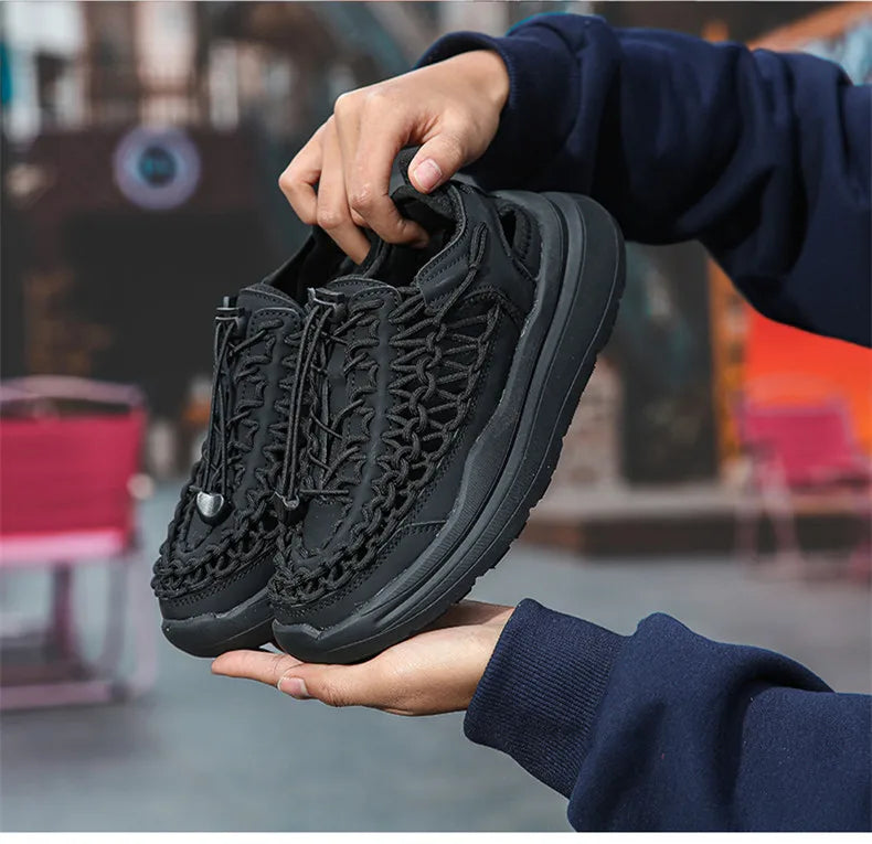 Summer Hand-woven Couple Sandals Brand Designer Men Sandals High Quality Men's Flat Casual Shoes Outdoor Thick Bottom Sandals