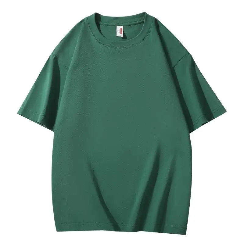 220 grams pure cotton short-sleeved custom logo solid-color round-neck T-shirt, loose large size, breathable T-shirt custom with