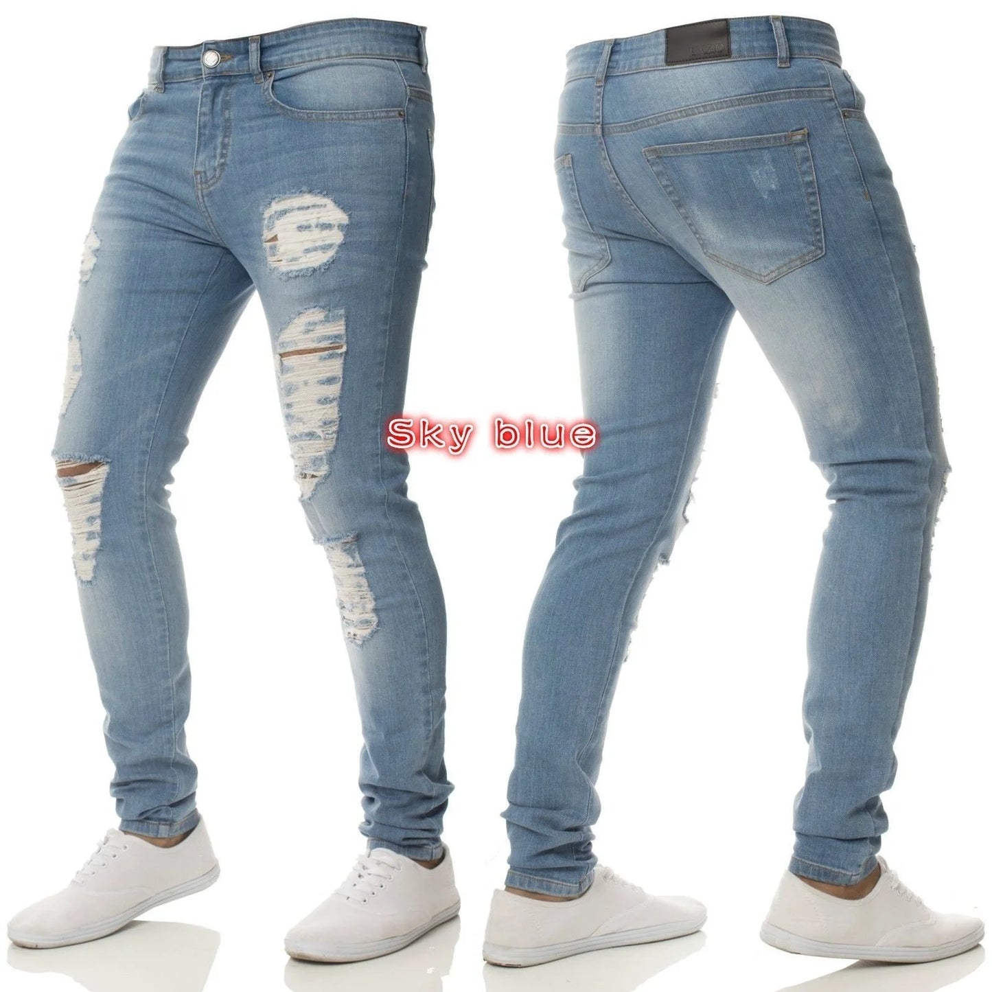 Man Pants Retro Washing Zipper Stretch Jeans Casual Slim Fit Trousers Male Plus Size Pencil Pants Denim Skinny Jeans for Men