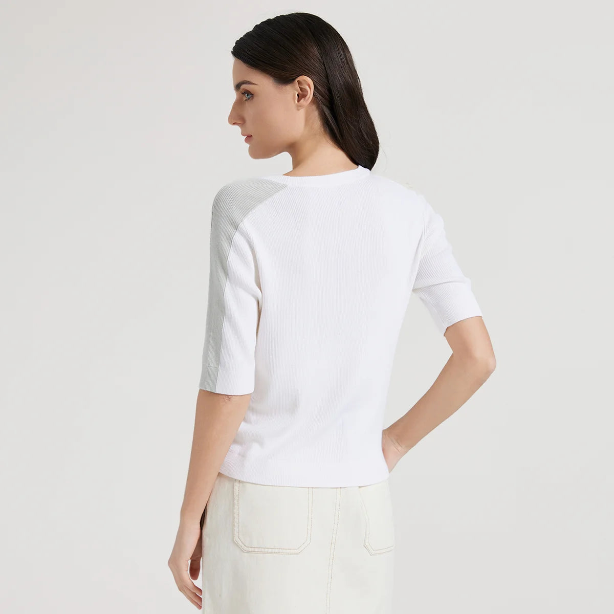 BC1042 Silk Merino Wool Blend Contrast Color Pullover Knitted Sweater for Women Luxury Summer Woolen Ladies Clothing