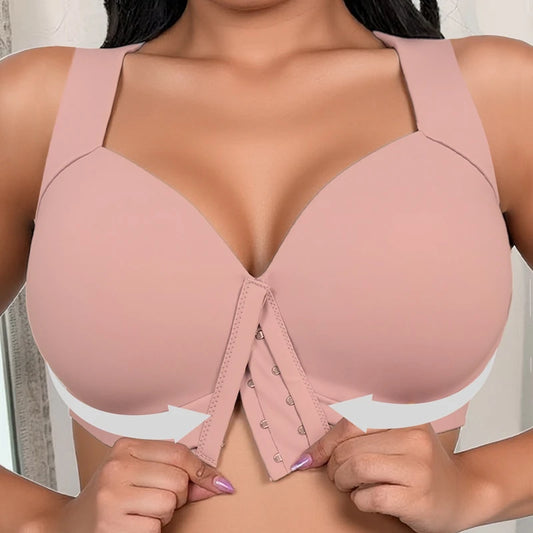 Large Size Seamless Women's Front Button Bra Vest-Style Fixed Cup Comfortable All Day Wear Breast-Shrinking Underwear