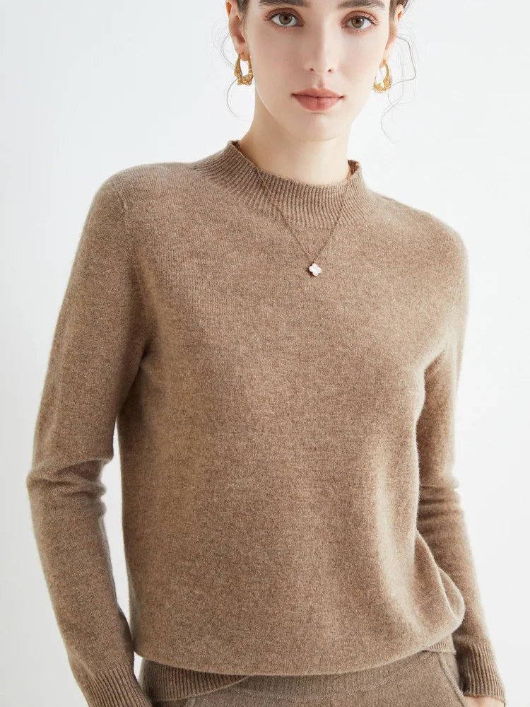 Women 100% Merino Wool Sweater For Autumn Winter  First Line Seamless Half-high Collar Pullover Basic Top OL Solid Soft Cashmere