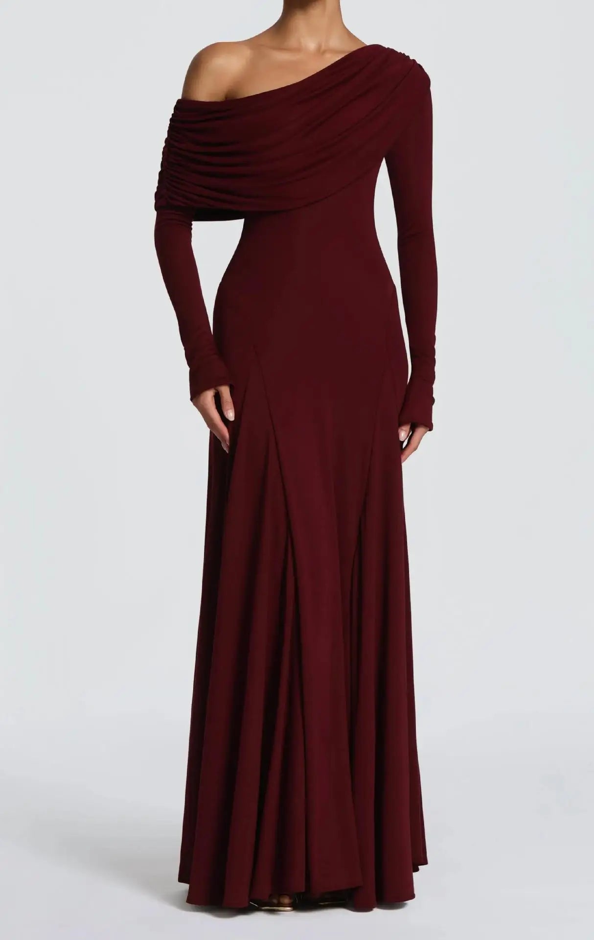 Elegant Long Sleeve Slanted Shoulder Party Club Evening Dress For Women 2025 New Dress Sexy Shrink Fold Winter Vestidos