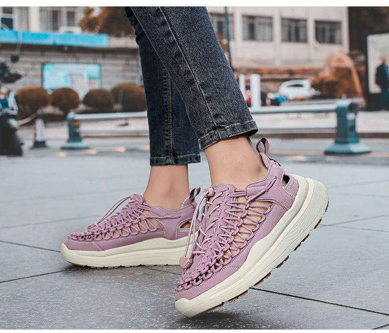 Summer Hand-woven Couple Sandals Brand Designer Men Sandals High Quality Men's Flat Casual Shoes Outdoor Thick Bottom Sandals