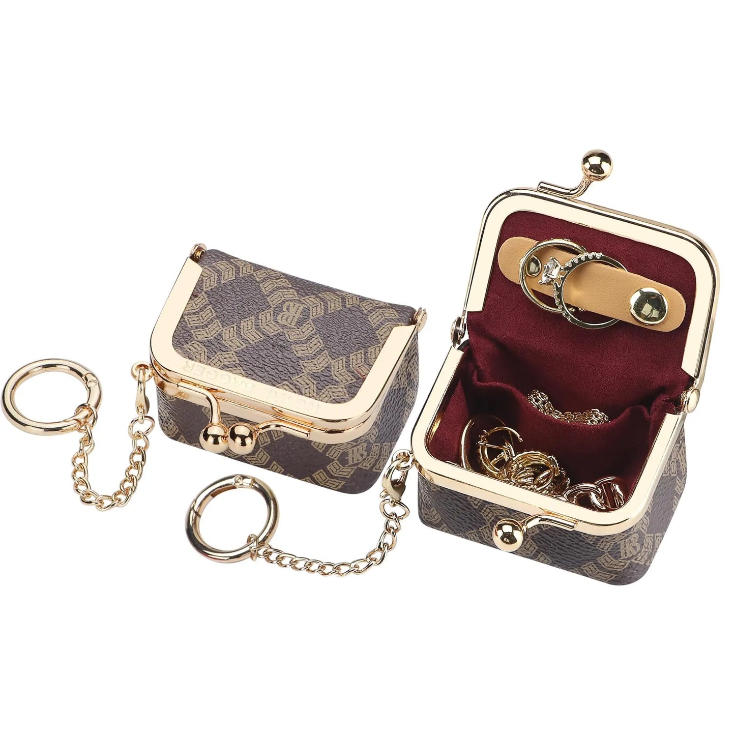 Royal Bagger Wallet Genuine Leather Kiss Lock Coin Purse Solid Color Square Leather Jewelry Bag Multifunctional Mini Small Item
