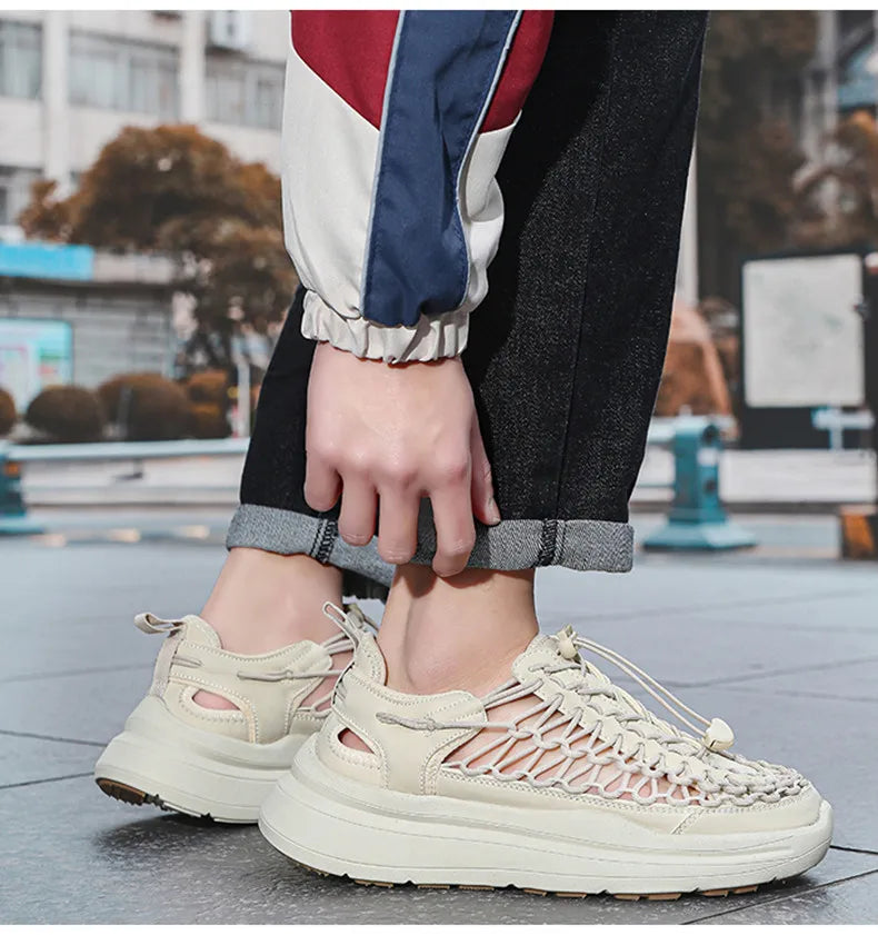 Summer Hand-woven Couple Sandals Brand Designer Men Sandals High Quality Men's Flat Casual Shoes Outdoor Thick Bottom Sandals
