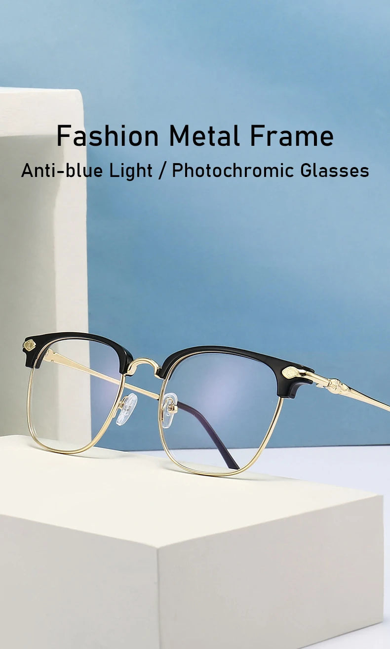 XJiea Anti-blue Light Glasses For Men Fashion Semi Rimless Metal Women Photochromic Eyewear Trendy Office Outdoor Accessory