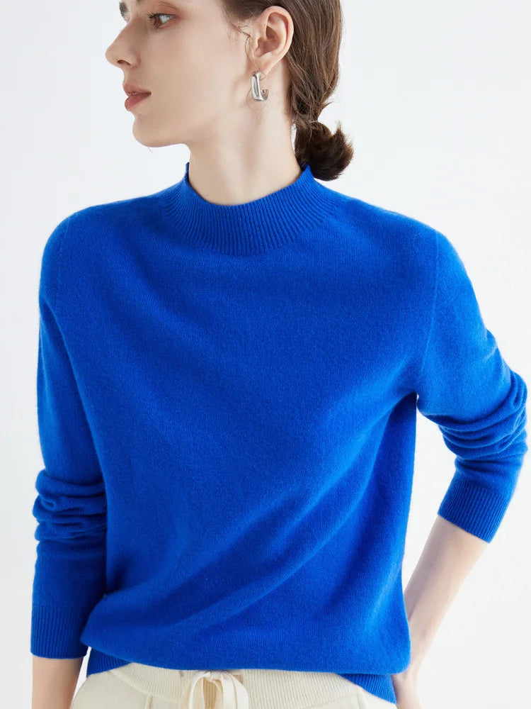 Women 100% Merino Wool Sweater For Autumn Winter  First Line Seamless Half-high Collar Pullover Basic Top OL Solid Soft Cashmere