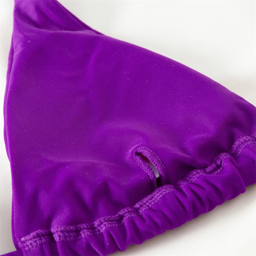 Purple Bikini Triangle Sling Extrem Push Up Swimsuit Backless Bandage Swimwear Women Holiday Beach Outfit Bathing Suit Sexys Set