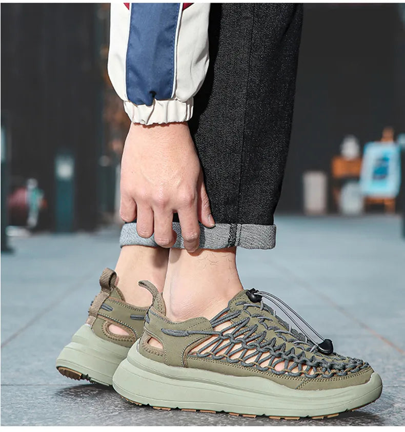 Summer Hand-woven Couple Sandals Brand Designer Men Sandals High Quality Men's Flat Casual Shoes Outdoor Thick Bottom Sandals