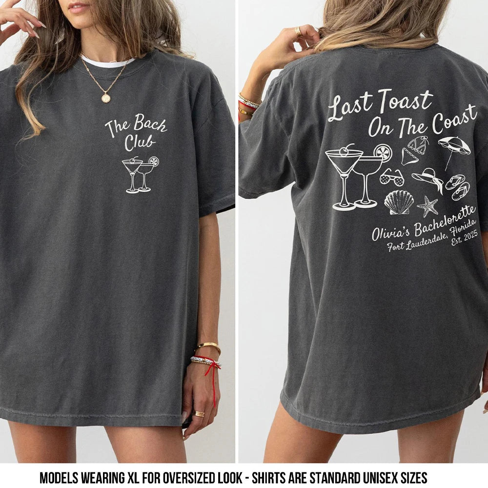 Women Last Toast On The Coast Shirts Beach Bachelorette Party Shirts Funny Comfort Shirts Cotton Y2K Top Daily Trendy Streetwear