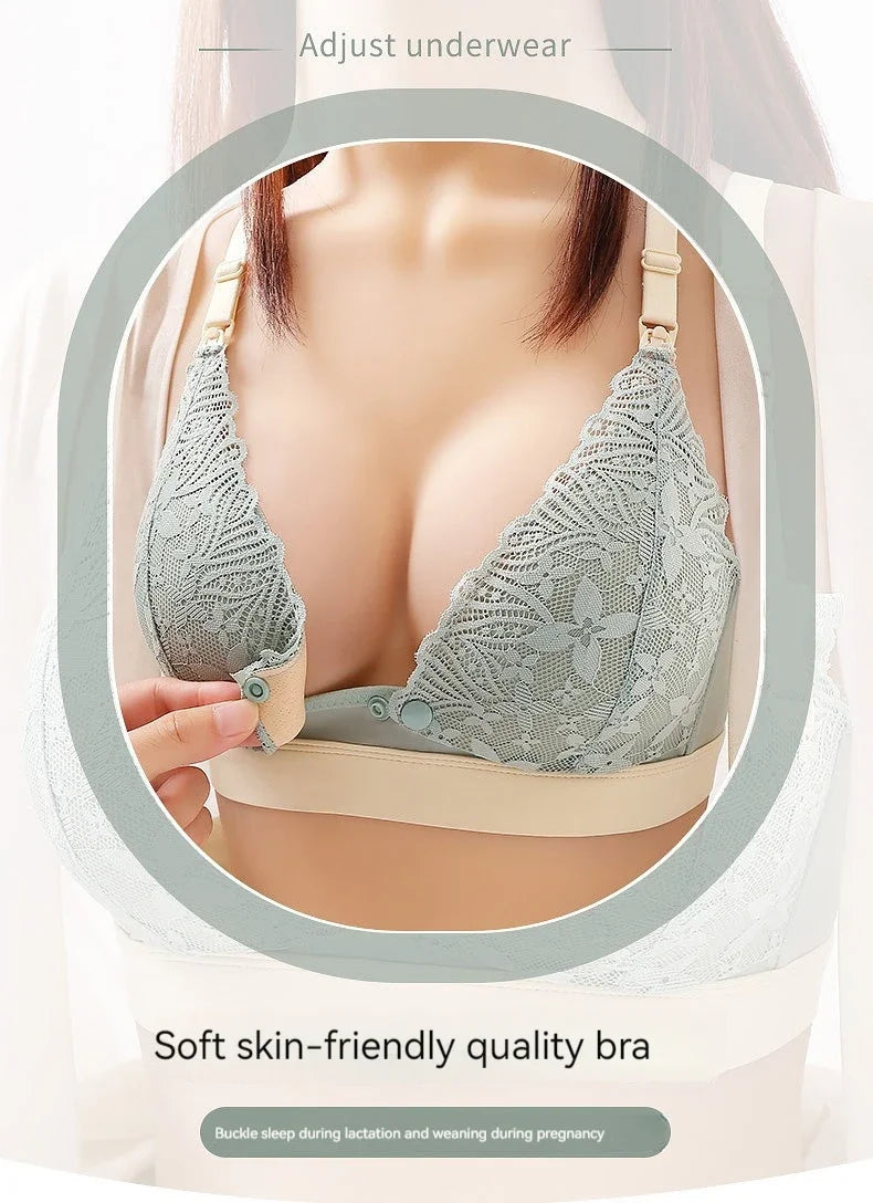 Ladies' Seamless Steel-free Thin Maternity Bra Gathered Comfortable Front-open Design For Postpartum Breastfeeding