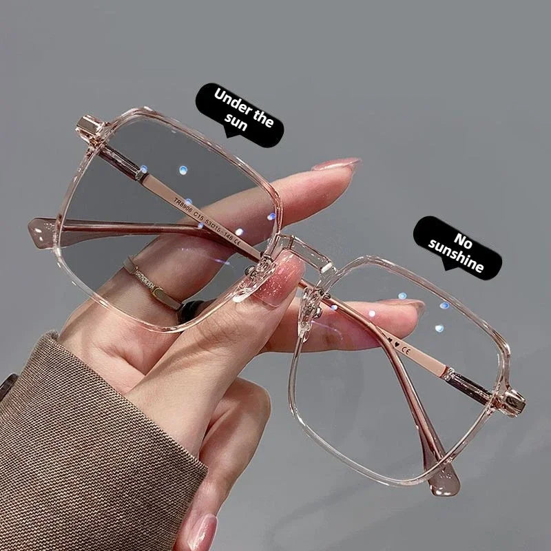 Photochromic Anti Blue Light Blocking Reading Glasses Stylish Large Frames for Man and Woman Presbyopia Eyewea Plano Eyeglasses