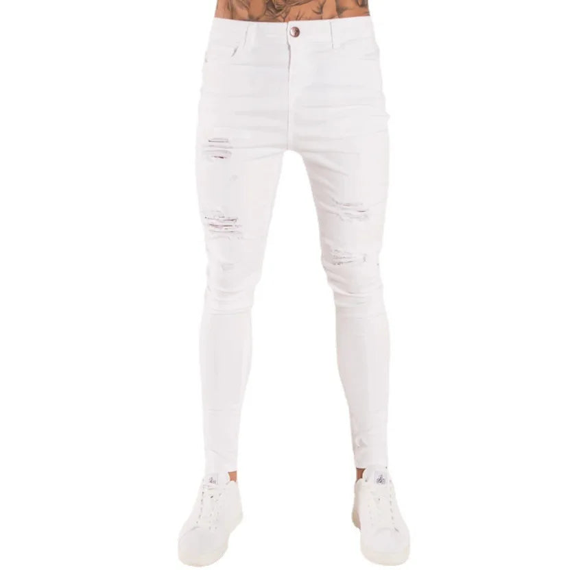 Man Pants Retro Washing Zipper Stretch Jeans Casual Slim Fit Trousers Male Plus Size Pencil Pants Denim Skinny Jeans for Men