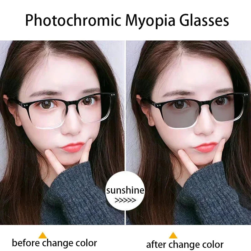Fashion Design Photochromic Myopia Glasses for Man Woman Luxury Anti Blue Light Eyeglasses Unisex Eye Protection Goggle Eyewear