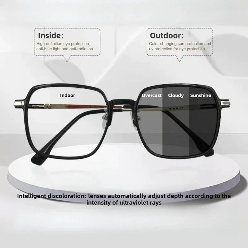 Photochromic Anti Blue Light Blocking Reading Glasses Stylish Large Frames for Man and Woman Presbyopia Eyewea Plano Eyeglasses