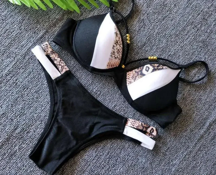 Snake Skin Print Bikini Push Up Leopard Swimsuit Female Hollow Out Swimwear Women Bathing Suit Sexy Cup Bikini Set Monokini