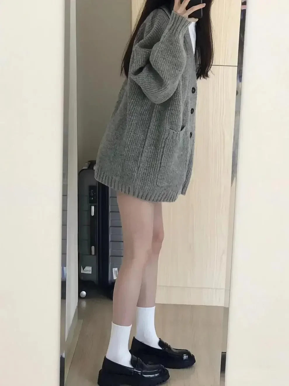 2024 New Preppy Style Women's Knit Sweater Cardigan Loose Fit V-neck Versatile Solid Color Korean Version Pullovers