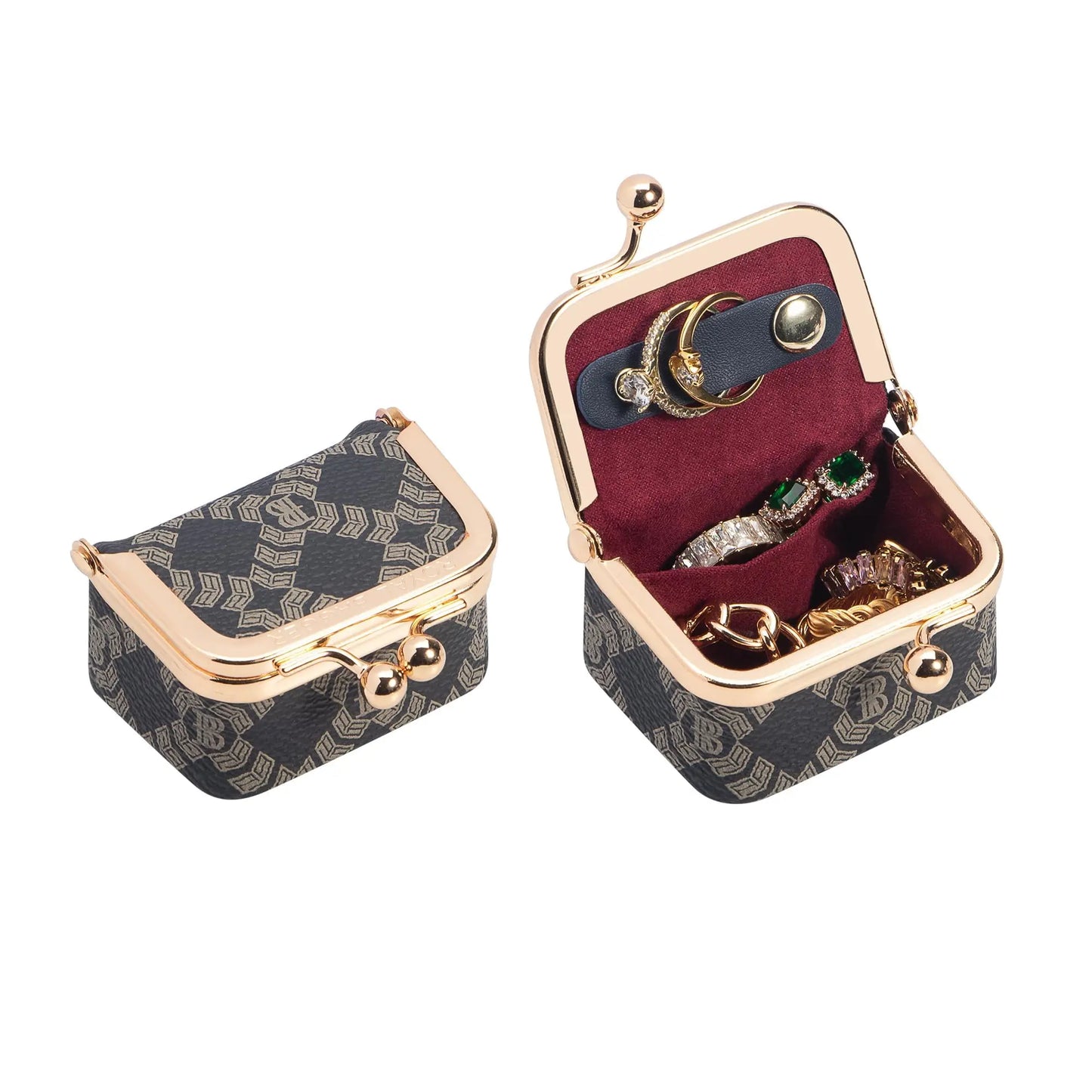 Royal Bagger Wallet Genuine Leather Kiss Lock Coin Purse Solid Color Square Leather Jewelry Bag Multifunctional Mini Small Item