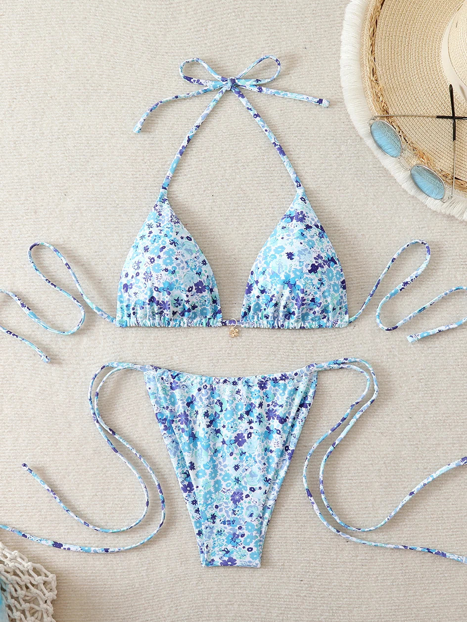 Micro Thong Bikini Triangle Swimwear Sexy Lace Bikini Set 2026 Swimsuit Women 2 Piece Beachwear Bandage Bathing Suits Beach Wear