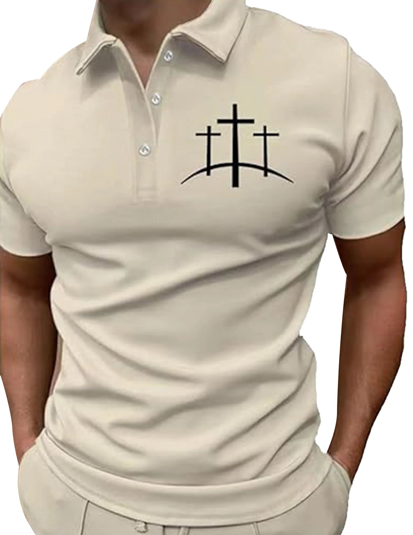 Men Faith Cross Sports Shirt Breathable Cross Pattern Printed Tops Comfortable Fit Shirts for Outdoor Activities Gathering Party