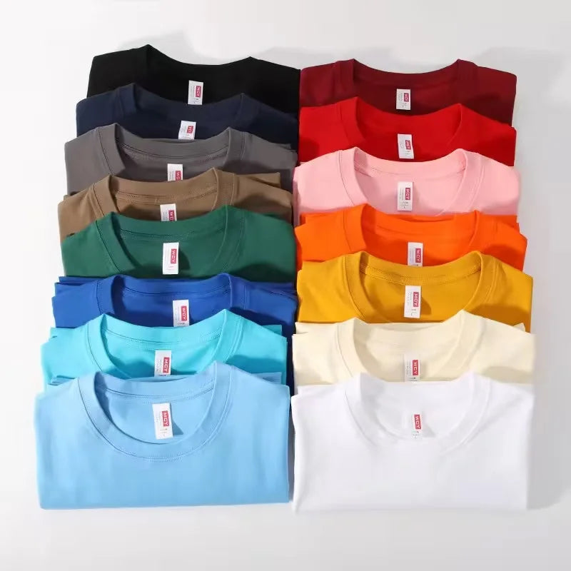 200 grams pure cotton short-sleeved custom logo solid-color round-neck T-shirt, loose large size, breathable T-shirt custom with