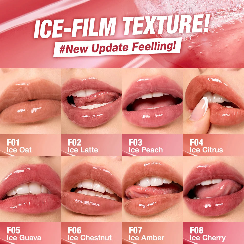 O.TWO.O Lipstick Glossy Lip Tint Mirror Ice-film 24h Moisturize Nourish Smooth Long-Lasting Wear Gloss Lip Glaze Lipstick Makeup