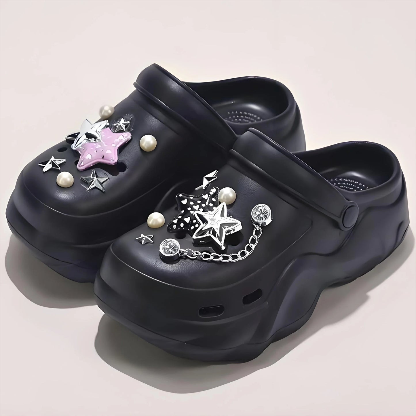 Women DIY Silver Butterfly-Knot Fashion Bow Decor Clogs Summer Sping Autumn Beach Sandals Cave Hole Garden Shoes Students Girls