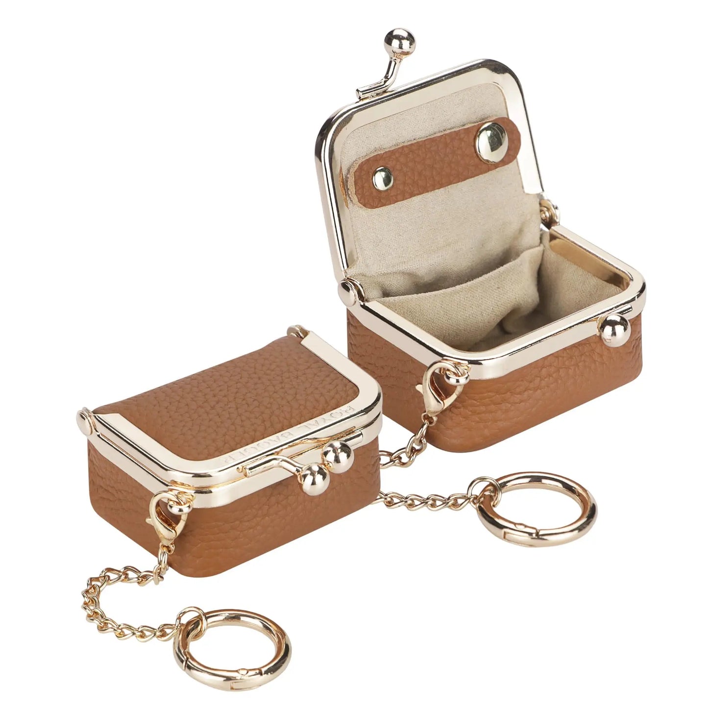 Royal Bagger Wallet Genuine Leather Kiss Lock Coin Purse Solid Color Square Leather Jewelry Bag Multifunctional Mini Small Item