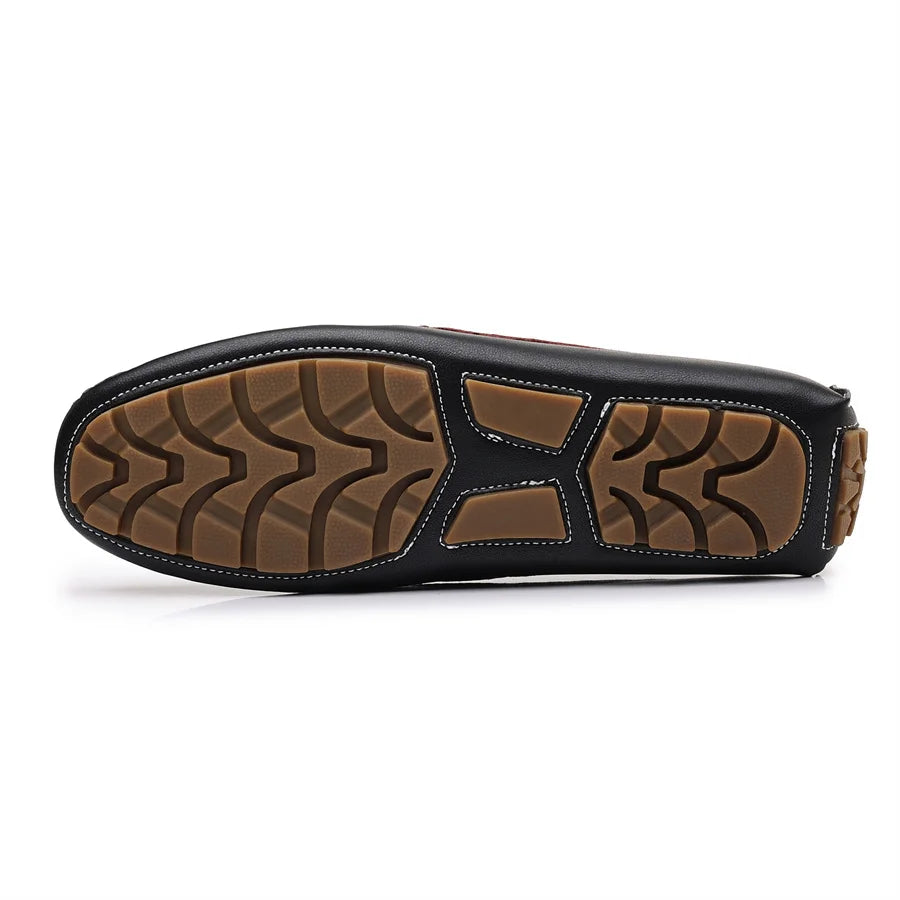 Men's Trendy Round Toe Loafer Shoes, Slip on Comfy Non Slip for Outdoor Walking Traveling Men's Soft PU Leather Lace-Up Casual