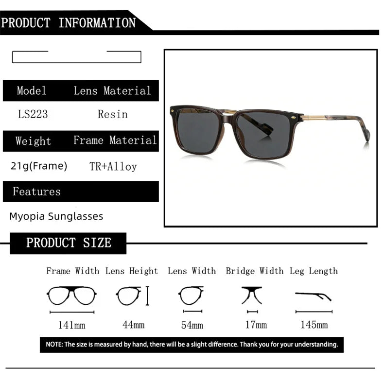 LOERHUNAR New Fashion Square Frame Myopia Sun Glasses for Men and Woman Brand Design Sunshade Street Photography Outdoor Glasses