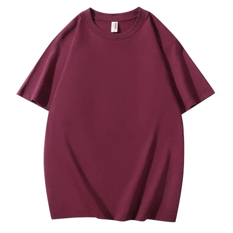 220 grams pure cotton short-sleeved custom logo solid-color round-neck T-shirt, loose large size, breathable T-shirt custom with