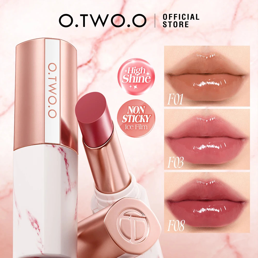 O.TWO.O Lipstick Glossy Lip Tint Mirror Ice-film 24h Moisturize Nourish Smooth Long-Lasting Wear Gloss Lip Glaze Lipstick Makeup