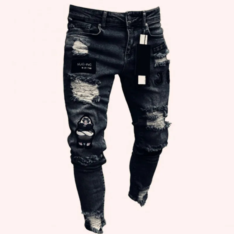Man Pants Retro Washing Zipper Stretch Jeans Casual Slim Fit Trousers Male Plus Size Pencil Pants Denim Skinny Jeans for Men