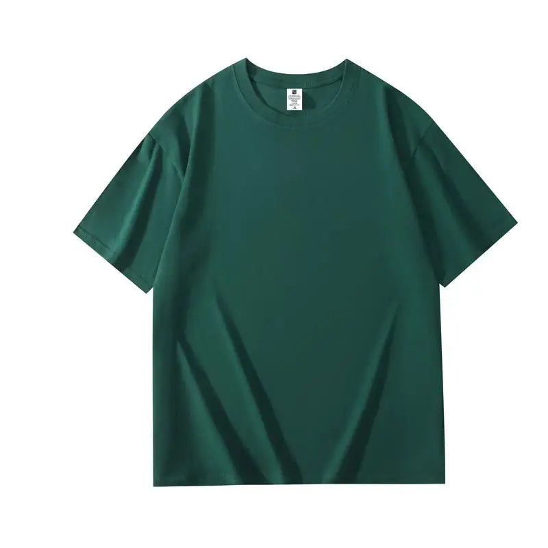 200 grams pure cotton short-sleeved custom logo solid-color round-neck T-shirt, loose large size, breathable T-shirt custom with